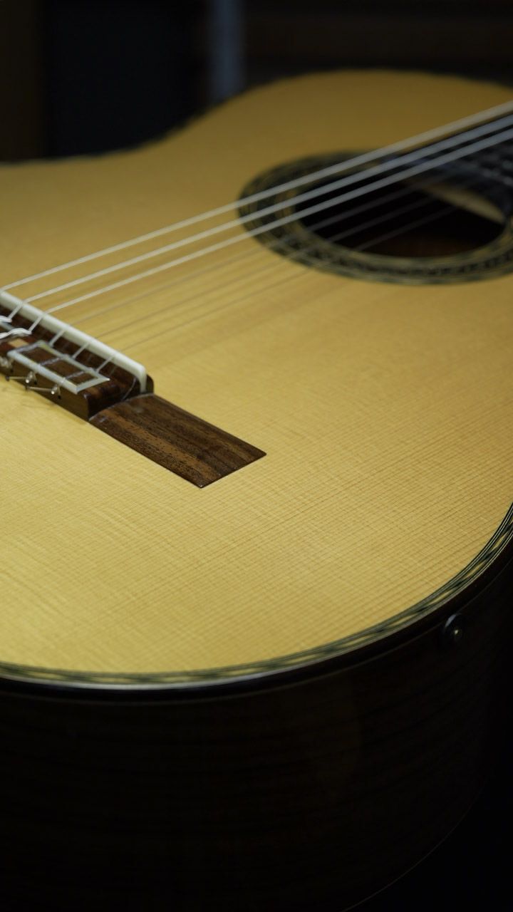 A classical guitar with the Guitar Support receiver mounted near the soundhole